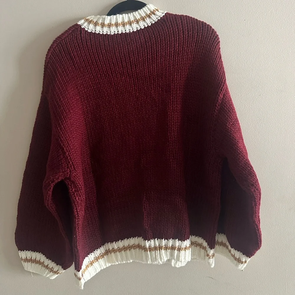 NWT Baevely Georgia Embroidered Maroon Crewneck Sweater Size M